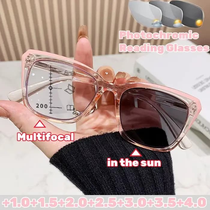 Lunettes de lecture multifocales photochromiques à monture transparente pour femmes et hommes