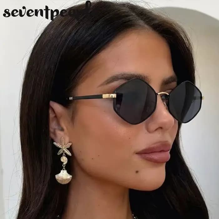 Lunettes de soleil hexagonales à petite monture pour femme