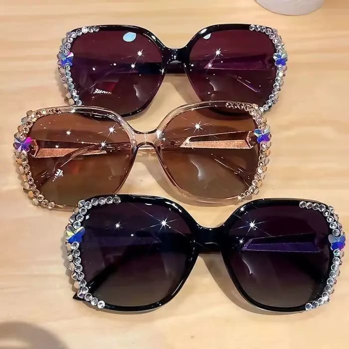 Lunettes de soleil vintage pour femmes avec strass