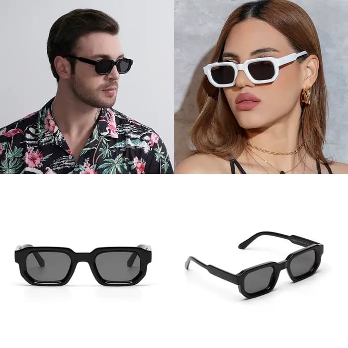 Ruiao hommes Vintage Rectangle cadre lunettes de soleil mode rétro