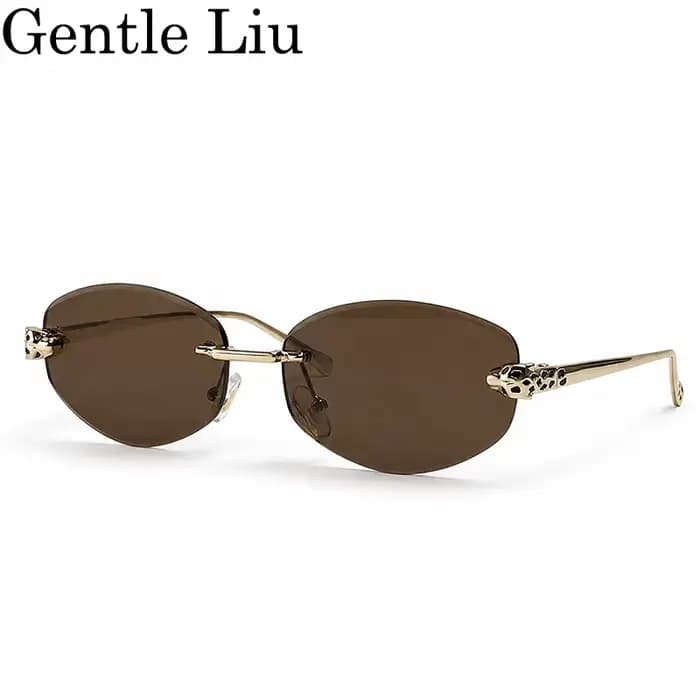 Sans monture Leopard Head lunettes de Soleil Hommes De Luxe Designer Vintage Petit Ovale