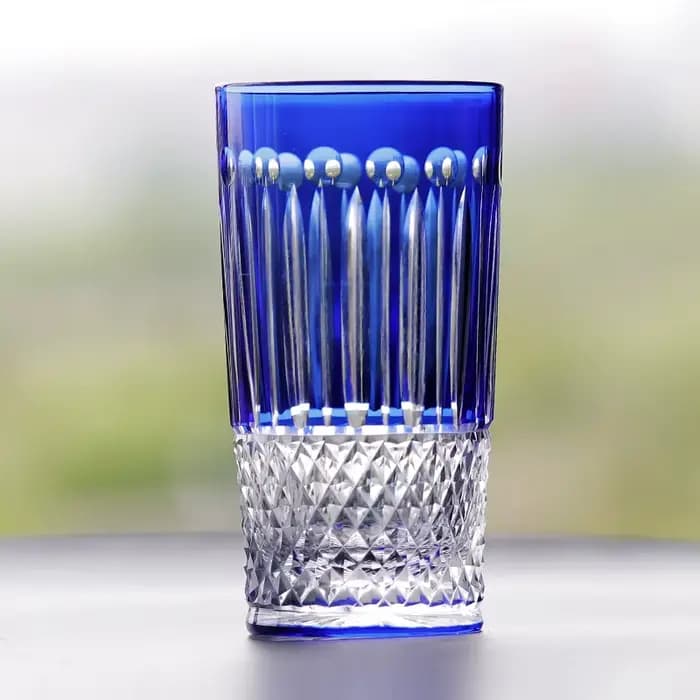 Edo Kiriko-Verre à boire du vin bleu, verre en cristal sans plomb, sculpté à la main, meilleur cadeau pour mariage