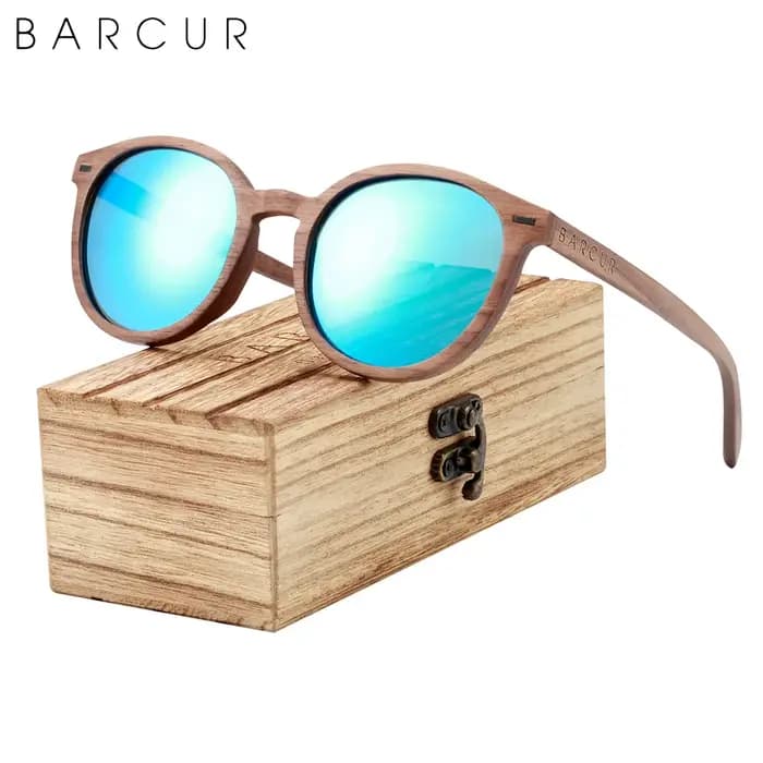 Lunettes de soleil polarisées rondes en bois pour hommes, Oculos de sol mascul37