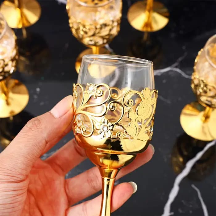 Gobelet à cadre métallique avec gravure nordique, gobelets creux pour vin doré, fournitures pour fête de mariage