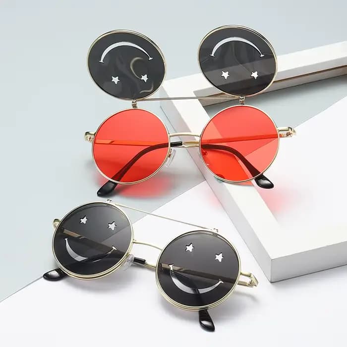 Lunettes de soleil rabattables à visage souriant pour femmes