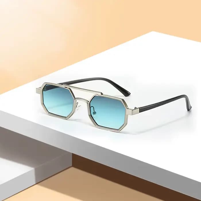 Lunettes de soleil élégantes en métal avec monture bicolore - Verres bleu dégradé