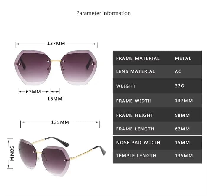 Lunettes de soleil pilote sans bords pour femmes et hommes