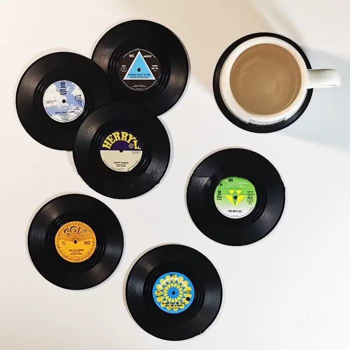 Sous-verres en vinyle pour disques d'animaux, pour boissons, ensemble de dessous de verre en vinyle Rockabilly avec étiquettes amusantes, protège les meubles des marques d'eau