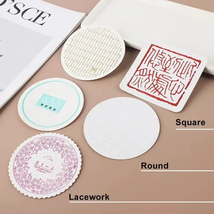 Sous-verre en papier personnalisé avec logo, impression couleur recto-verso, pour café, thé au lait, boissons chaudes, tapis de table pour tasses