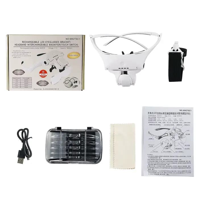 Lumière LED et 5 jeux de lentilles, lunettes de beauté grossissantes pour accessoires de maquillage pour Nail Art/tatouage/en greffage de cils