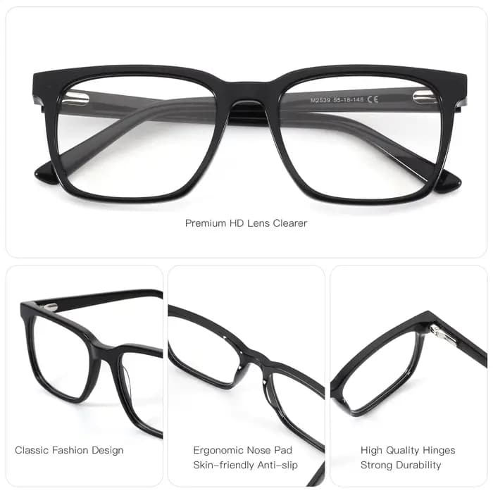 ZENOTTIC (taille L) lunettes de Prescription carrées en acétate