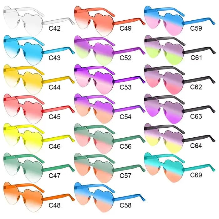 Lunettes de soleil colorées en forme de cœur pour adultes