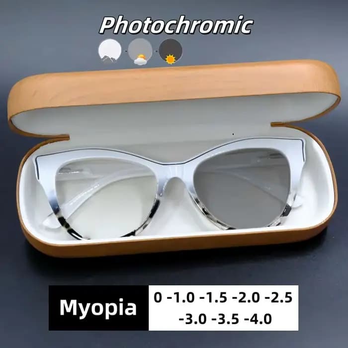 Lunettes photochromiques œil de chat à la mode pour myopie