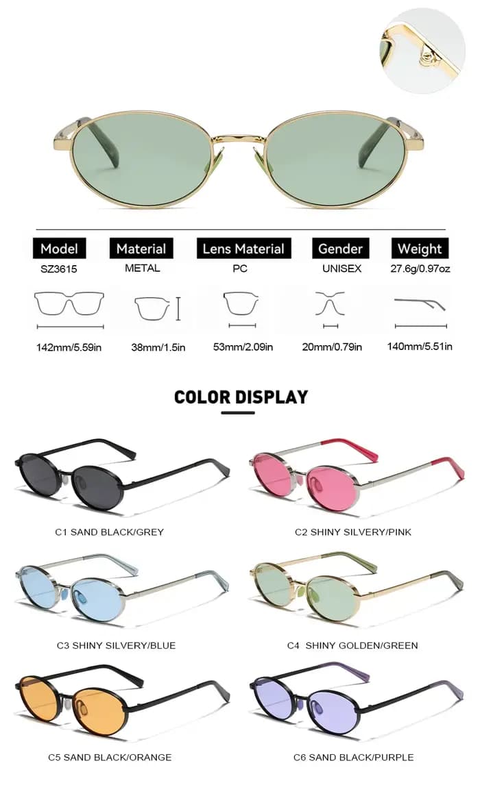 Lunettes de soleil ovales SEAMERGO Hip-hop pour femmes et hommes
