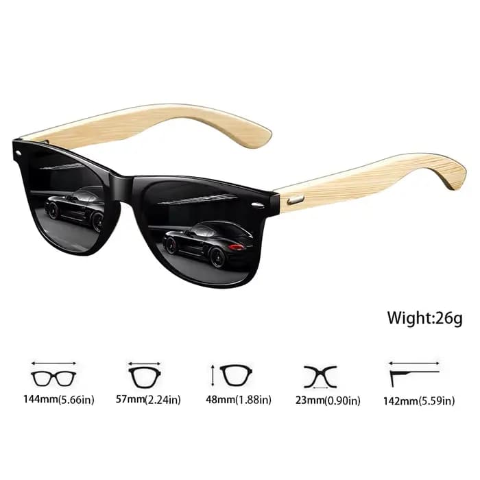 Lunettes de soleil carrées vintage en bois de bambou