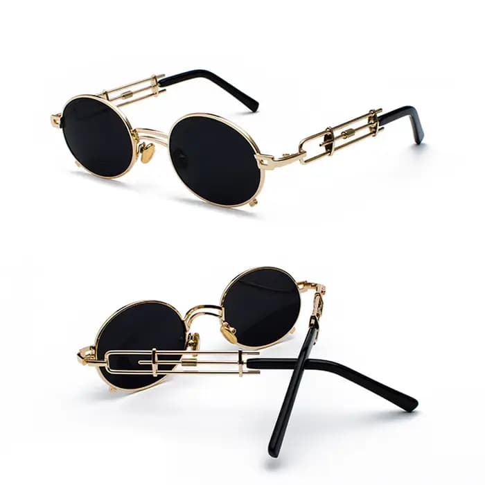 VIVIBEE Steampunk ovale petites femmes lunettes de soleil Punk or métal cadre refroidissement