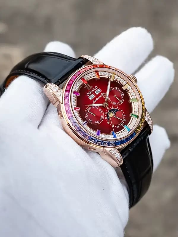OBLVLO montre automatique pour hommes 40mm montre-bracelet mécanique 5ATM lunette en cristal lumineux année, mois, semaine, Date, 24 heures TY1655 Mov.