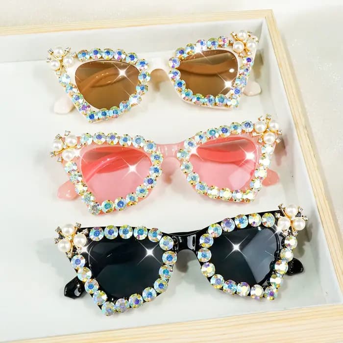Lunettes œil de chat en strass scintillants pour femmes