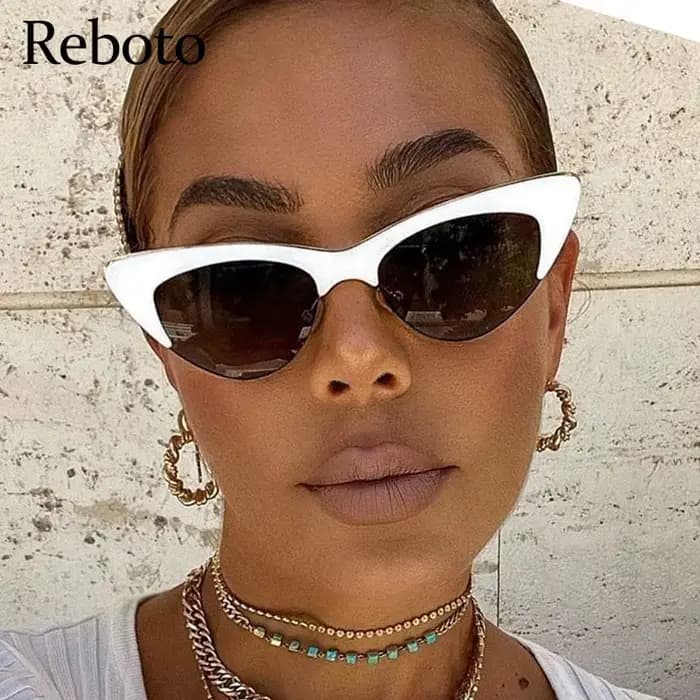 Lunettes de soleil œil de chat blanches vintage pour femmes