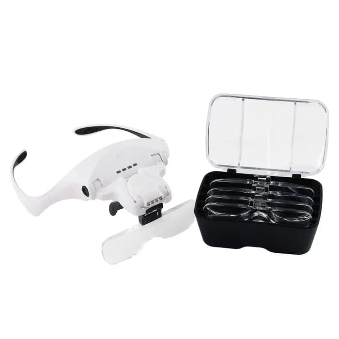 Lumière LED et 5 jeux de lentilles, lunettes de beauté grossissantes pour accessoires de maquillage pour Nail Art/tatouage/en greffage de cils