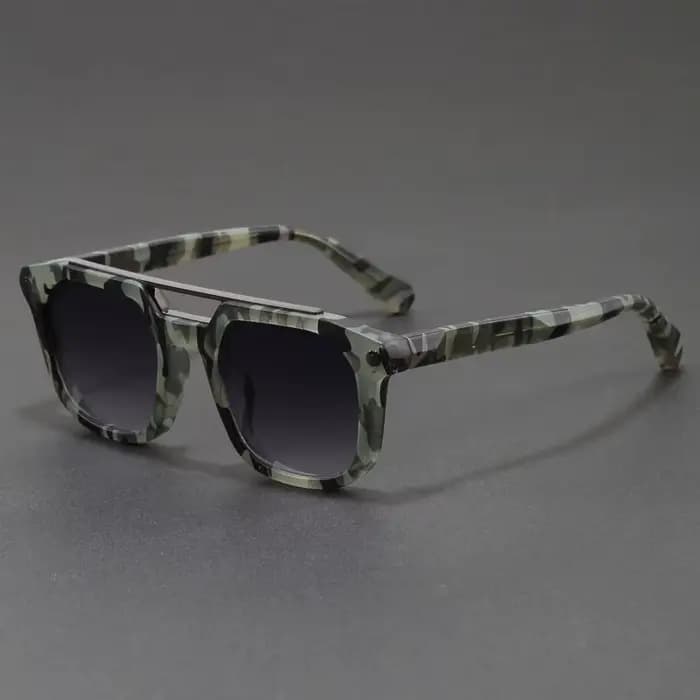 Lunettes de soleil carrées vintage camouflage double pont pour femmes et hommes