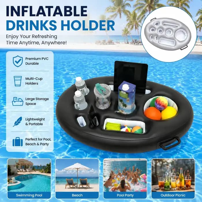 Table de piscine gonflable flottante avec porte-boissons et plateau réfrigérant pour l'été – Accessoire de piscine et de plage