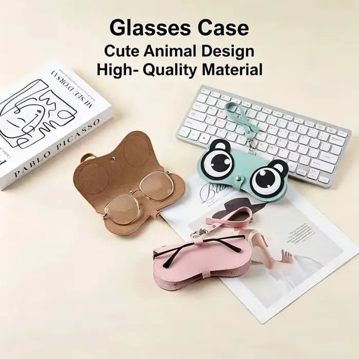 Étui à lunettes en cuir PU avec motif d'ours de dessin animé