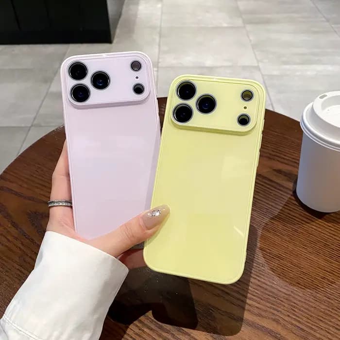 Coque de téléphone en verre pour iPhone 17 16 15 14 13 Pro Max 17Air, lentille en verre, Protection complète, cadre en TPU, couverture rigide antichoc brillante bonbon