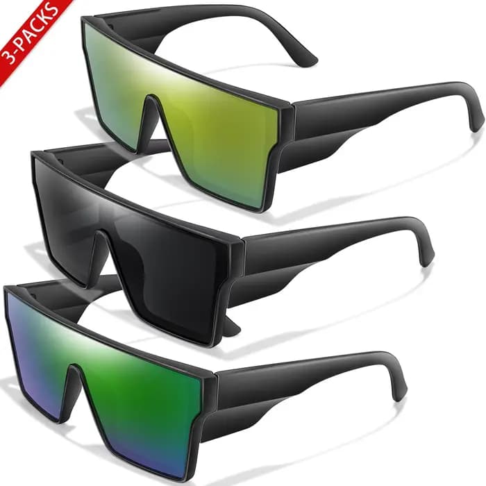 3 paires de lunettes de soleil à grande monture UV400