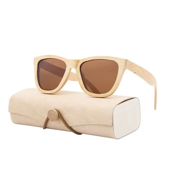 Lunettes de soleil en bambou naturel avec étui pour hommes et femmes