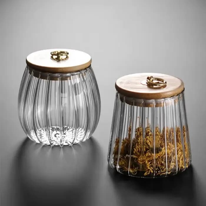 Récipient alimentaire bouteilles de stockage de cuisine pot en verre récipient hermétique Grains thé café grains Grains bonbons pots couvercle en bois conteneurs