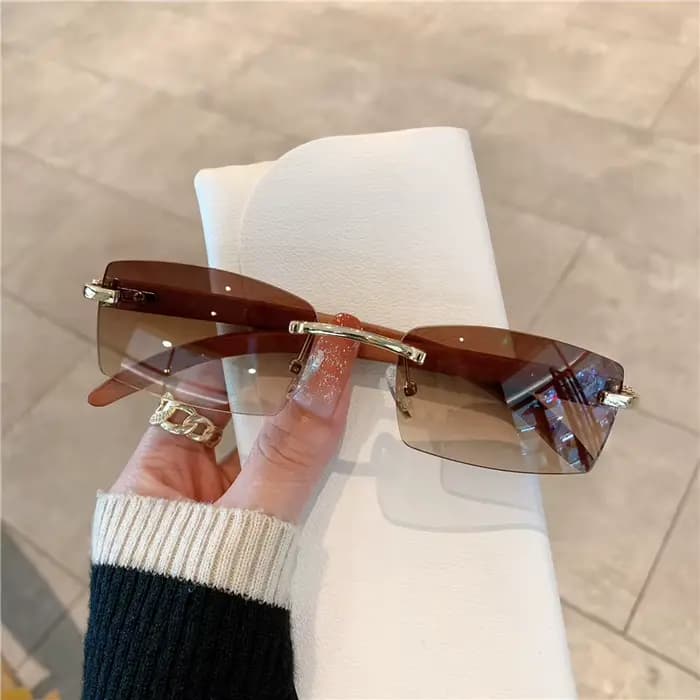 KAMMPT lunettes de soleil sans monture pour hommes femmes motif en bois marque de luxe rétro