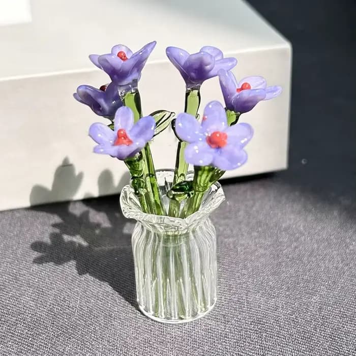 Décor de fleurs en verre fleurs en verre faites à la main Bouquet de fleurs en verre soufflé à la main avec Vase Mini décoration florale pour la maison