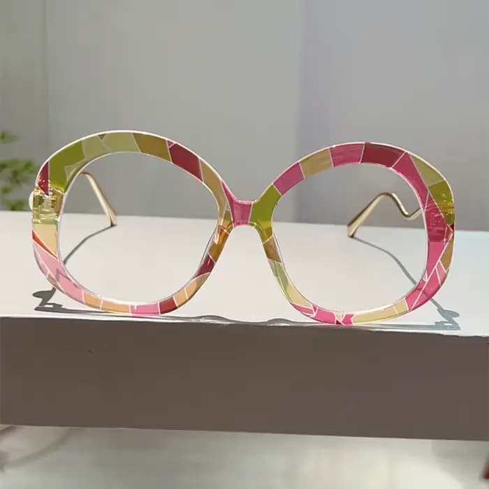 KAMMPT Vintage lunettes rondes avec perles femmes Chic surdimensionné bleu lumière bloquant montures optiques à la mode