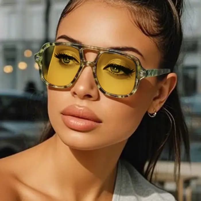SO & EI Ins mode populaire Double ponts carré hommes lunettes de soleil Vintage Punk jaune bleu nuances UV400