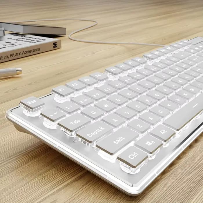 Clavier USB filaire avec rétroéclairage blanc, panneau métallique, touches Pudding, taille standard, silencieux, pour PC Windows, ordinateur portable, gamer