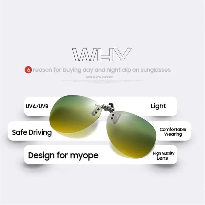 Jour et nuit Flip Up Clip sur lunettes de soleil polarisées conduite Aviation surdimensionné S M L taille jaune vert
