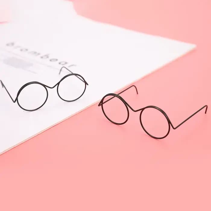 Lunettes de poupée mignonnes noires, monture ronde, sans verres, rétro, cool, accessoires pour poupées, environ 3.3cm/5.7cm, 2 pièces