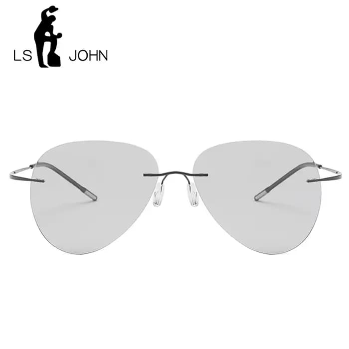 LS JOHN nouveau pilote photochromique lunettes de soleil polarisées hommes ultraléger titane sans monture Vintage