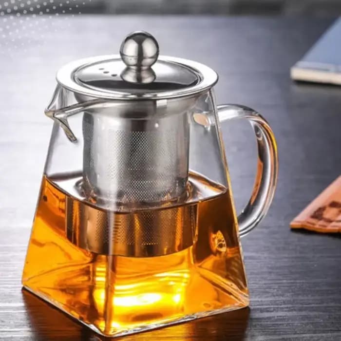 Théière en verre avec passoire, tasse transparente à quatre côtés, théière en verre, pour le bureau, la maison, l'été et l'hiver, 350/550/750ML