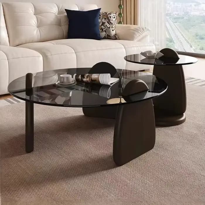 Table basse en verre avec Sculpture moderne, Table centrale en verre trempé, Style artistique, salon, canapé, placage des Tables d'appoint