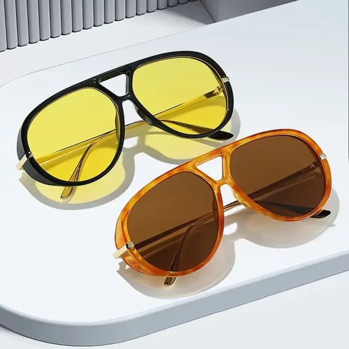 SO & EI Ins mode populaire surdimensionné Double ponts pilote femmes lunettes de soleil rétro couleur bonbon hommes Punk