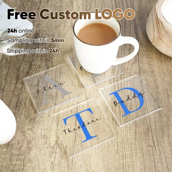 1 pièces gratuit personnalisé carré Transparent dessous de verre nom dessous de verre pour cadeau d'anniversaire ami sous-verres maison cadeaux de fête de mariage