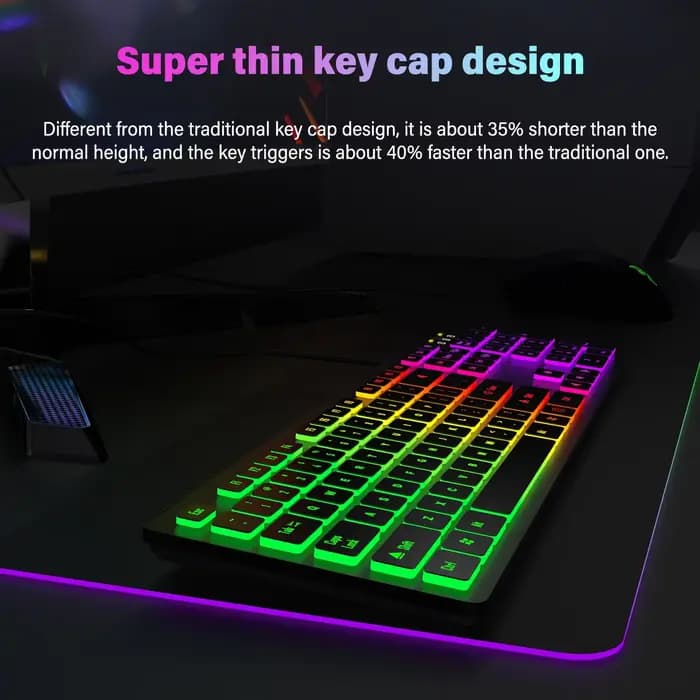 Clavier de jeu pour ordinateur, rétroéclairage RGB, silencieux, filaire, USB, bureau, maison, russe, français, espagnol, allemand, arabe, anglais