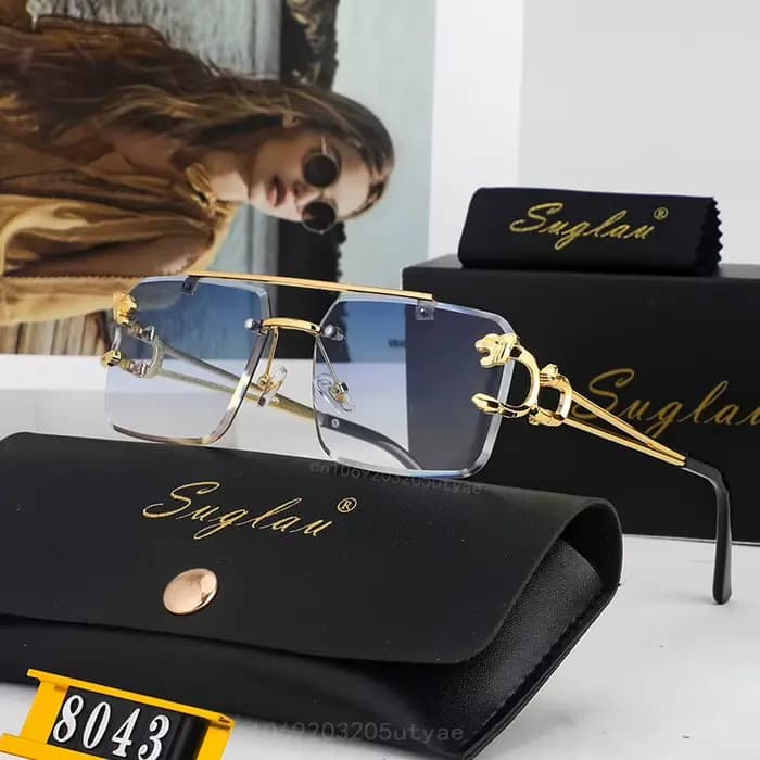 Lunettes de soleil rectangulaires sans cadre de marque de luxe américaine pour femmes hommes classiques rétro
