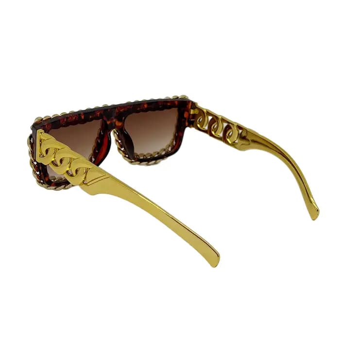 Lunettes de soleil carrées surdimensionnées avec chaîne en or pour hommes
