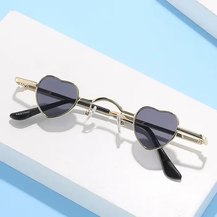 Lunettes de soleil vintage en métal en forme de petit cœur pour hommes et femmes