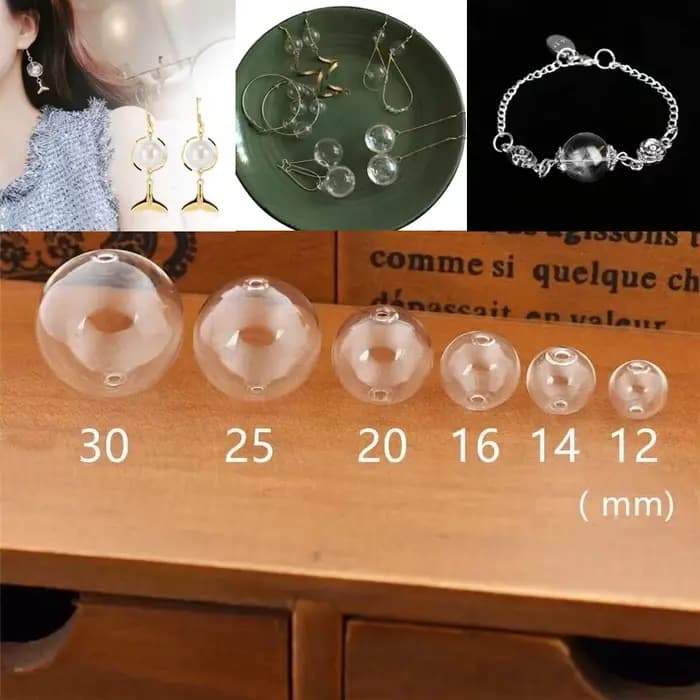 50X 6-40mm gros clair Double trou perles verre rond orbe perles en vrac verre rond Globe bulle orbe faisant des accessoires de bricolage