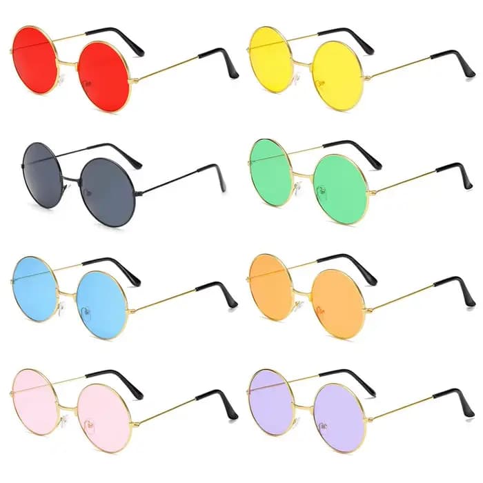 Lunettes de soleil rondes rétro style hippie, monture métallique