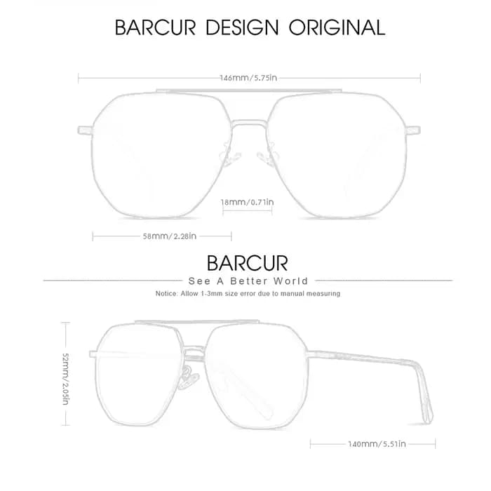 BARCUR lentille carrée en verre hommes lunettes De soleil pour femmes
